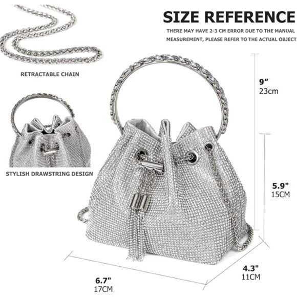 Bling Crystal Rhinestone Purse for Women Sparkly Clutch Handbag Crossbody Bag - Picture 3 of 7